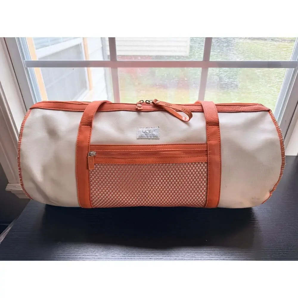 UGG Australia Orange Cream Coated Canvas Faux Leather Barrel Duffel Y2K Bag